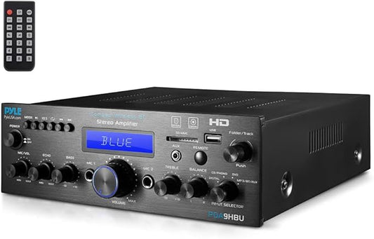 Sound Around Inc. Pyle PDA9HBUEU 200W Bluetooth Verstärker mit HDMI, Optisch/Phono/Koaxial, UKW Radio, USB/SD/AUX, Mikrofon-Eingang & Fernbe