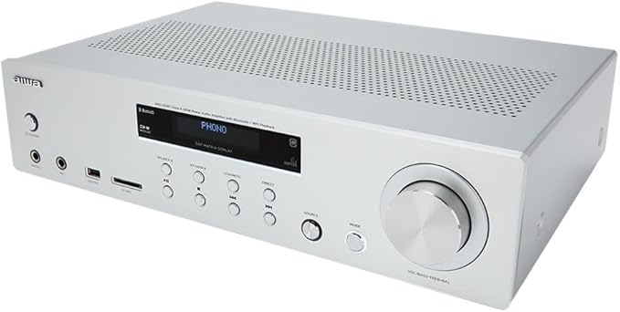 Nein Auslaufartikel (Produktion durch Aiwa AMU-120BT/SL AV-Receiver Verstärker mit Bluetooth 5.0, 120 W, USB, SD-Kartenleser, silber
