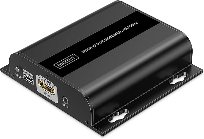 DIGITUS HDMI PoE IP Extender Receiver 55354 – UHD 4K 60Hz bis 120m Reichweite – Punkt-zu-Multipunkt – CAT 6 – Schwarz