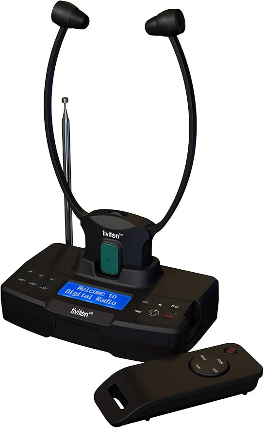 Humantechnik 10411100 tiviton-DAB TV-Kopfhörer mit DAB+ Radio, Hörverstärker und 2.4 GHz Funkübertragung