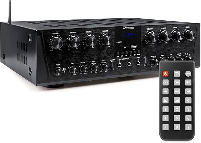 Tronios B.V. PV280BT 8-Kanal Bluetooth-Verstärker mit 800W, UKW-Radio, MP3-Player, Mikrofoneingängen & Fernbedienung für Karaoke