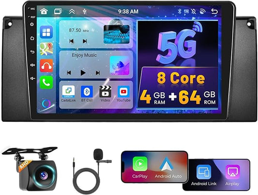 Hikity Android 15 Autoradio für BMW X5 E53 1999-2005 mit 9 Zoll Touchscreen, Wireless CarPlay, Android Auto, Bluetooth 5.0, GPS – A7458A3453