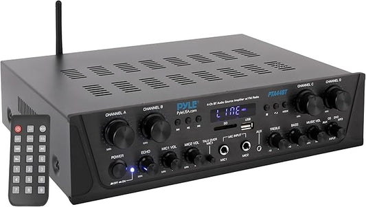 Sound Around Inc. PTA44BT Bluetooth-Verstärker 4-Kanal 500W mit Karaoke, USB, AUX, FM-Radio und Subwoofer-Ausgang